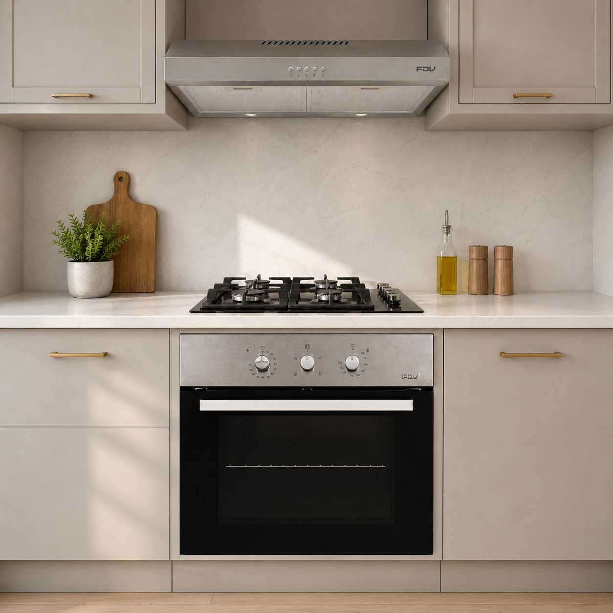 Campana FDV Class 60 + Encimera FDV Crystal 4G 60 BUT 2.0 + Horno Empotrado Design 57 Lts FDV