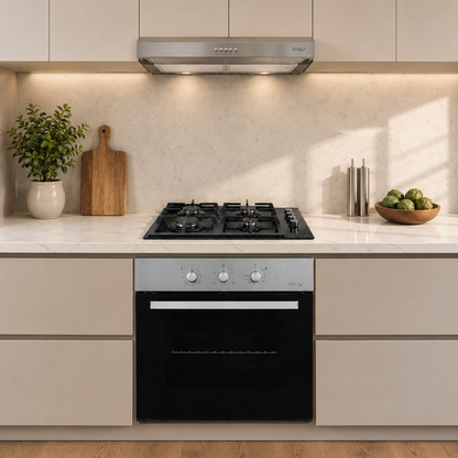 Campana FDV Class 60 + Encimera FDV Crystal 4G 60 NAT 2.0 + Horno Empotrado Design 57 Lts FDV