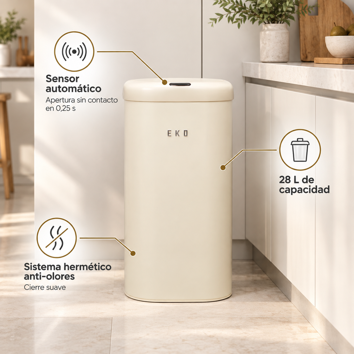 Basurero Vintage Sensor Bin 28L EKO