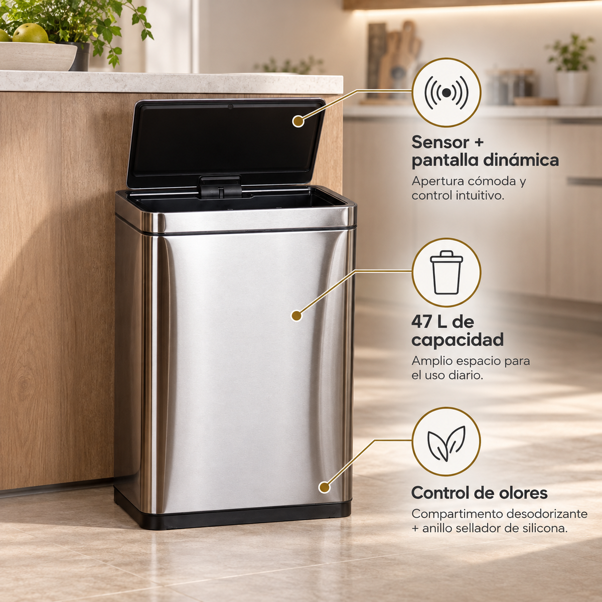 Basurero Mirage Con Sensor Bin 47 Lts