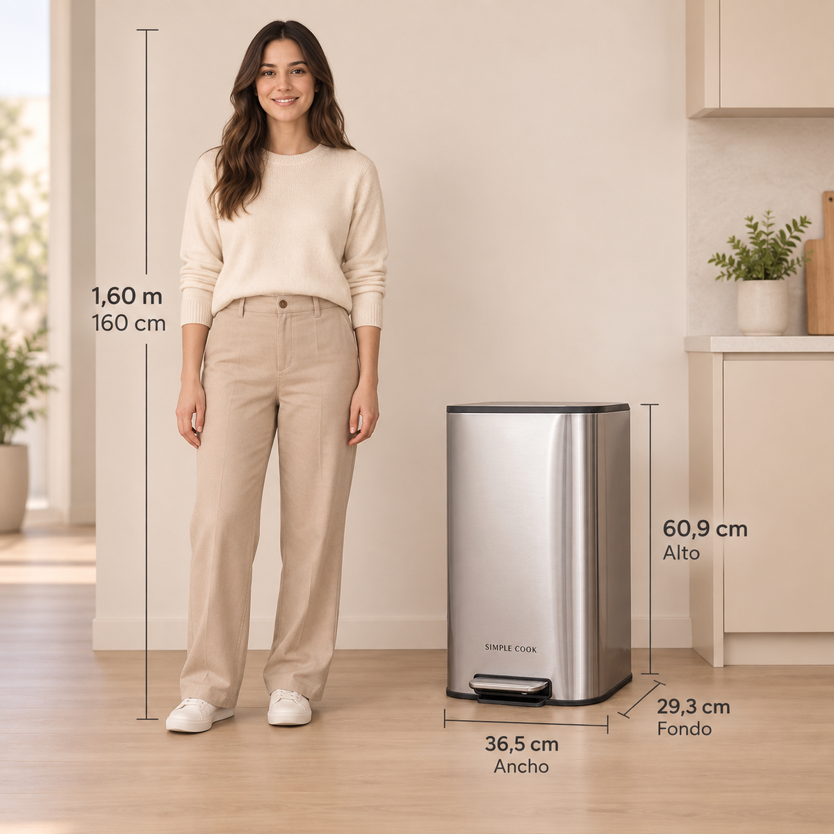Basurero con Pedal Mate y Acabado Anti Huellas 30 Lts Simple Cook