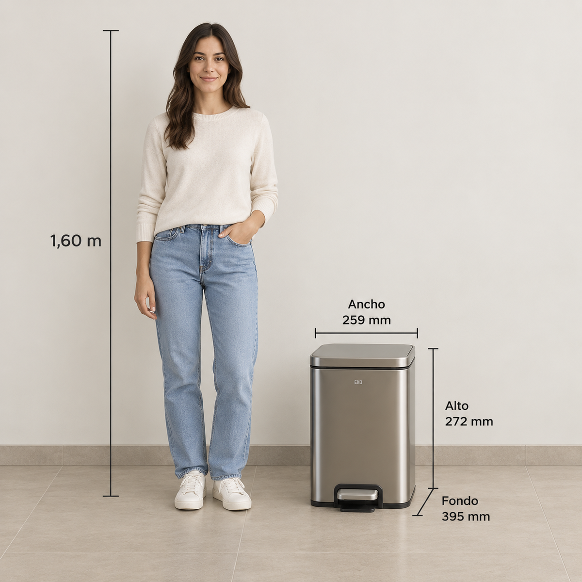 Basurero Madison Rectangular Pedal SS 12L