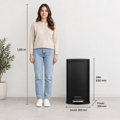 Basurero Con Pedal Negro Mate 30 Lts Simple Cook