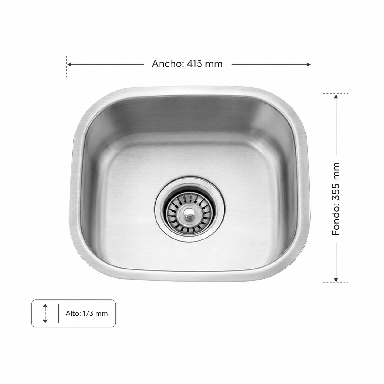 Lavaplatos Bajo Cubierta Acero Inox New Pio Square 1C FDV
