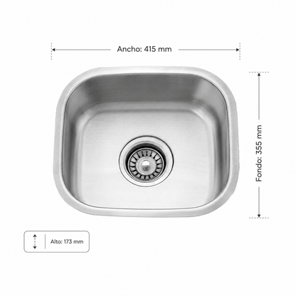 Lavaplatos Bajo Cubierta Acero Inox New Pio Square 1C FDV