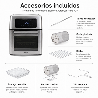 Freidora de Aire y Horno Eléctrico Aerofryer 15 litros FDV