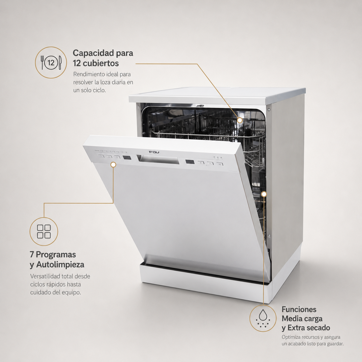 Lavavajillas Active  Silver 12 Cubiertos Free Standing FDV