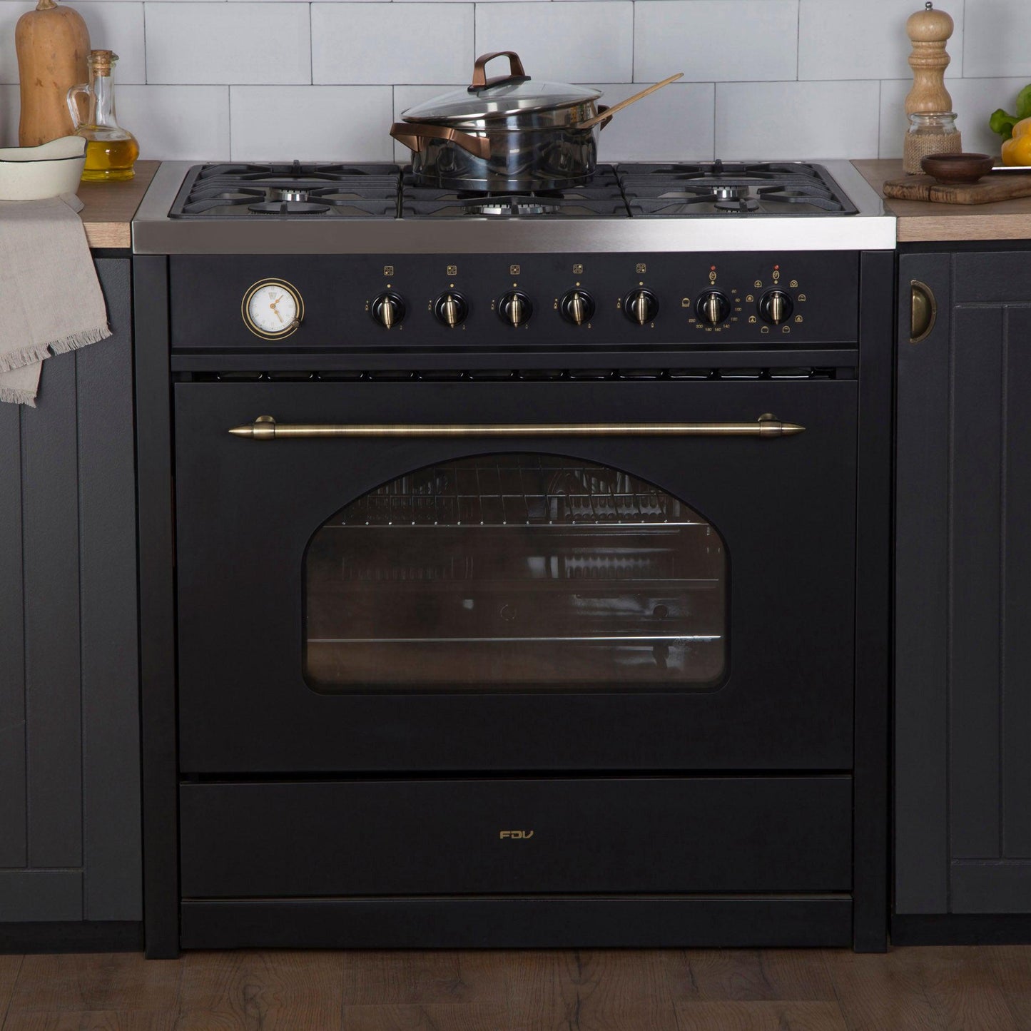 Cocina a Gas Deluxe Vintage 90 5 Quemadores FDV-Kitchen Center