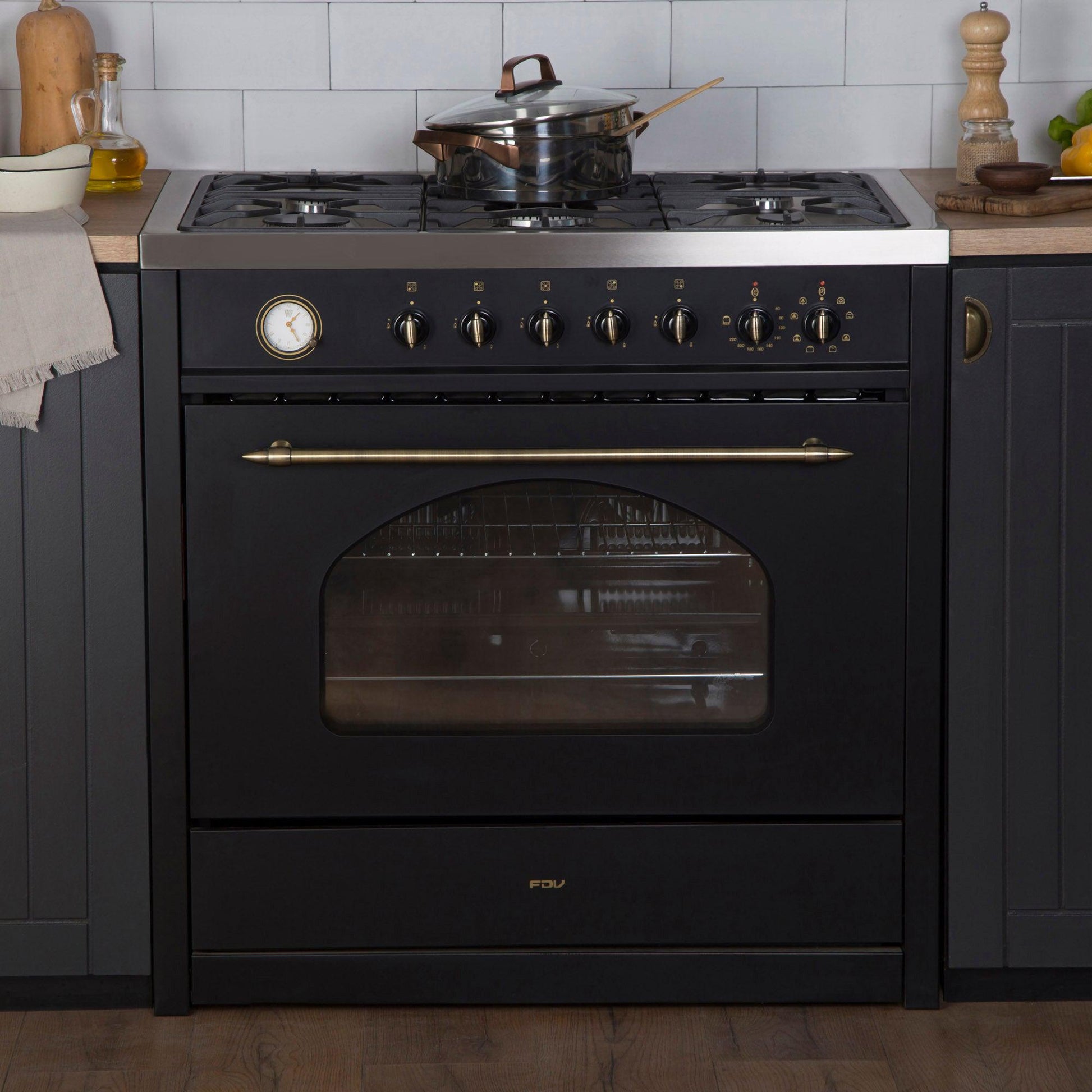 Cocina a Gas Deluxe Vintage 90 5 Quemadores FDV-Kitchen Center