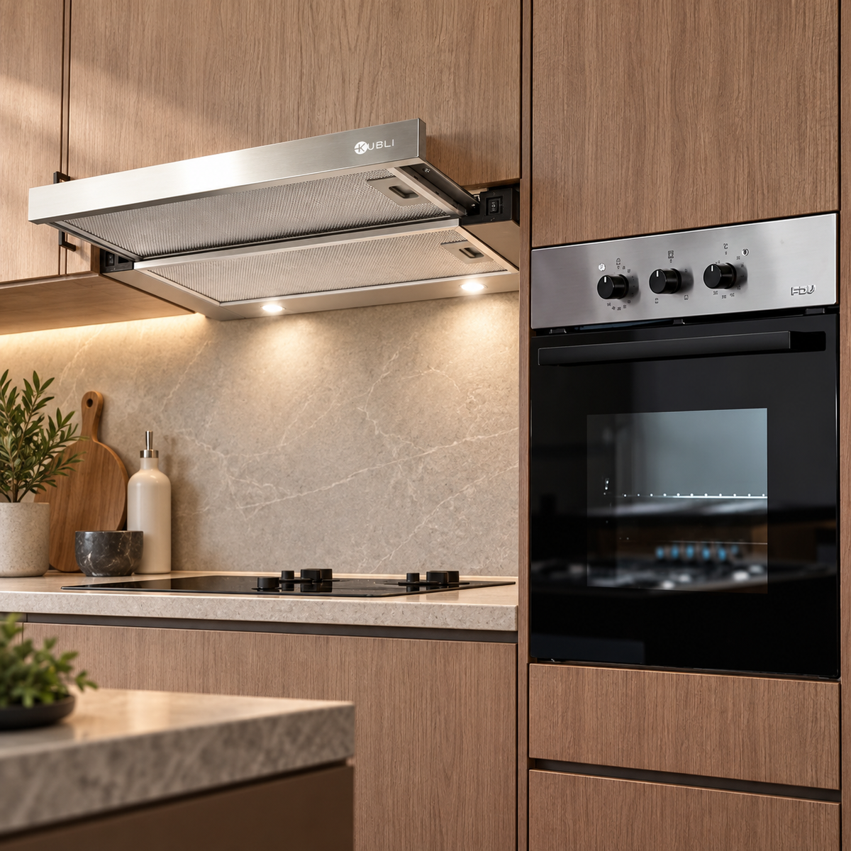 Kit Campana Kubli Neu Slider + Horno Empotrado Design 57 Lts FDV