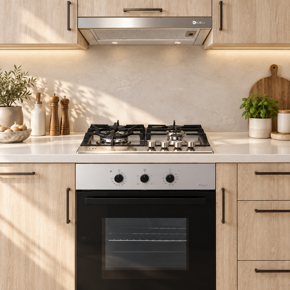 Kit Campana Kubli Neu Slider + Encimera FDV Design 60 2.0 BUT + Horno Empotrado Design 57 Lts FDV