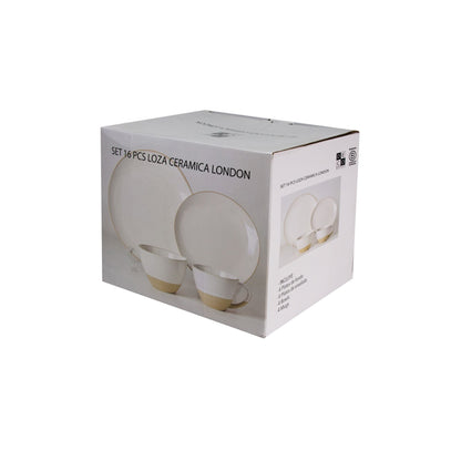 Juego de Loza London 16 Pzs Vajilla Cerámica Decoexpress11#Beige