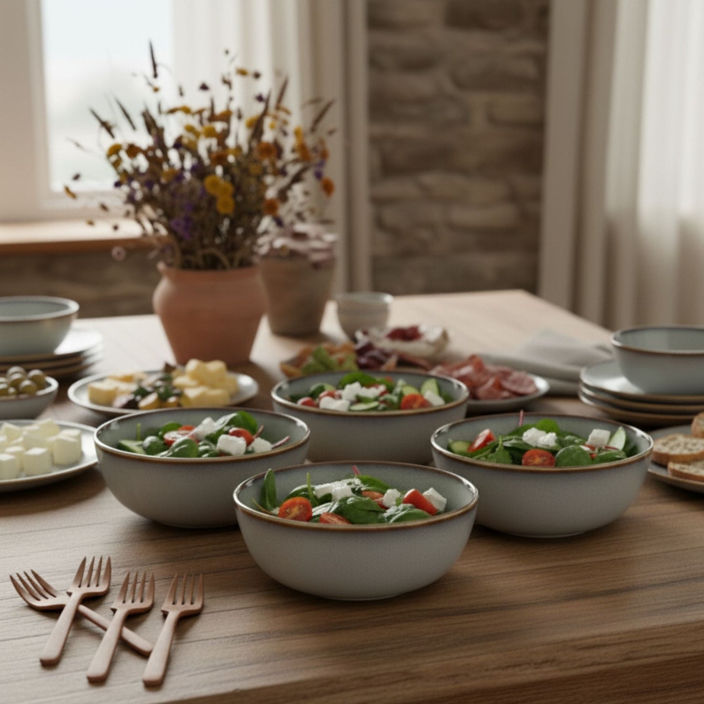 Set 4 Bowls Cerámica Borde Beige Decoexpress3#Sin color