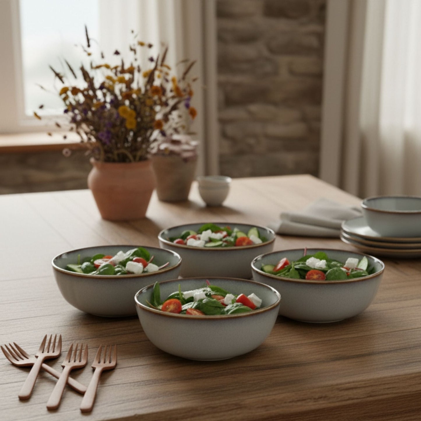 Set 4 Bowls Cerámica Borde Beige Decoexpress4#Sin color
