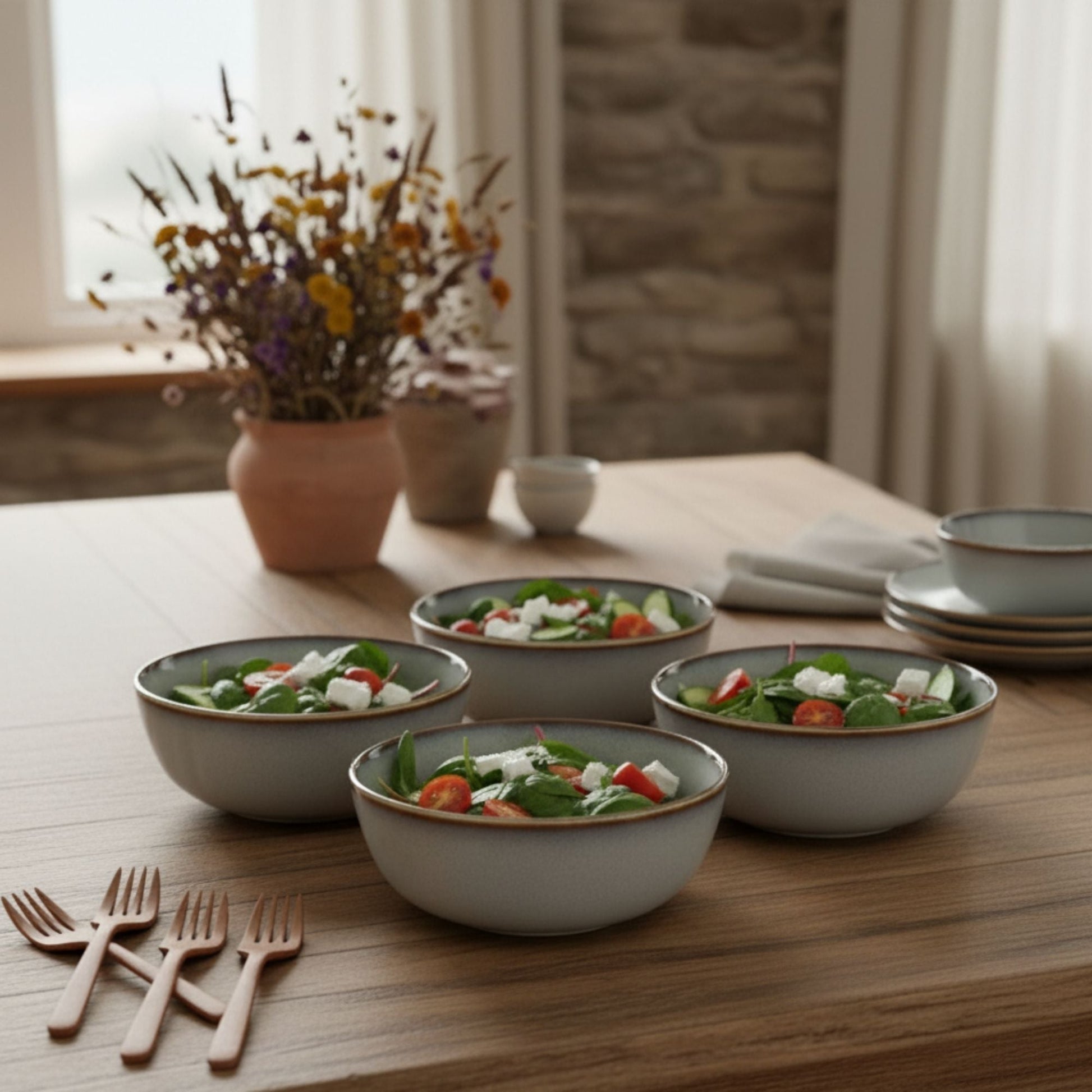 Set 4 Bowls Cerámica Borde Beige Decoexpress4#Sin color