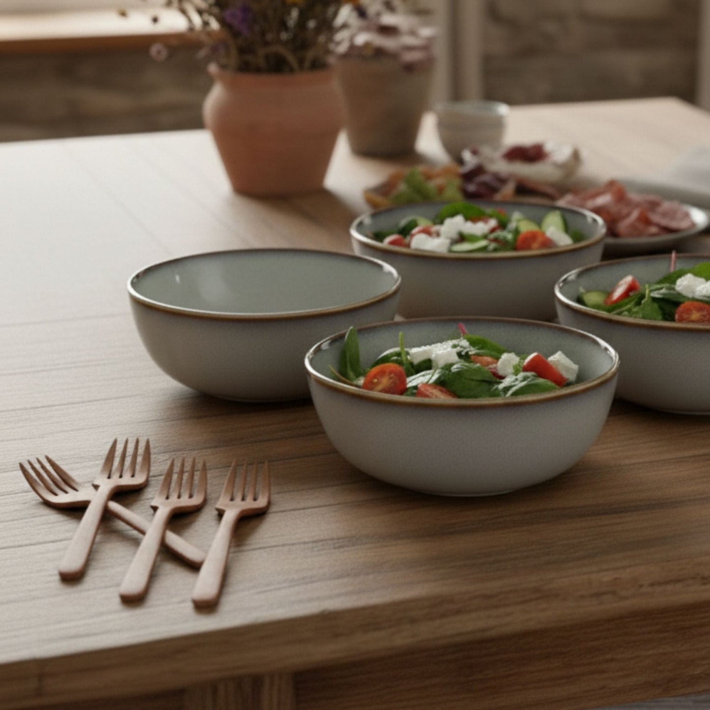 Set 4 Bowls Cerámica Borde Beige Decoexpress1#Sin color