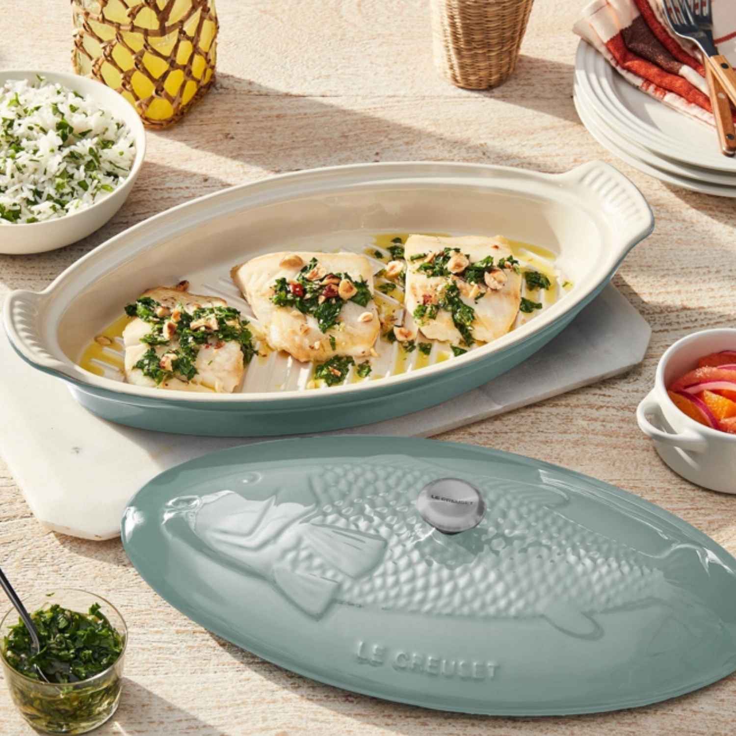LE CREUSET サカナプレート4枚セット Fuente Para Pescado 34 Cm Sea Salt Le Creuset – Kitchen Center