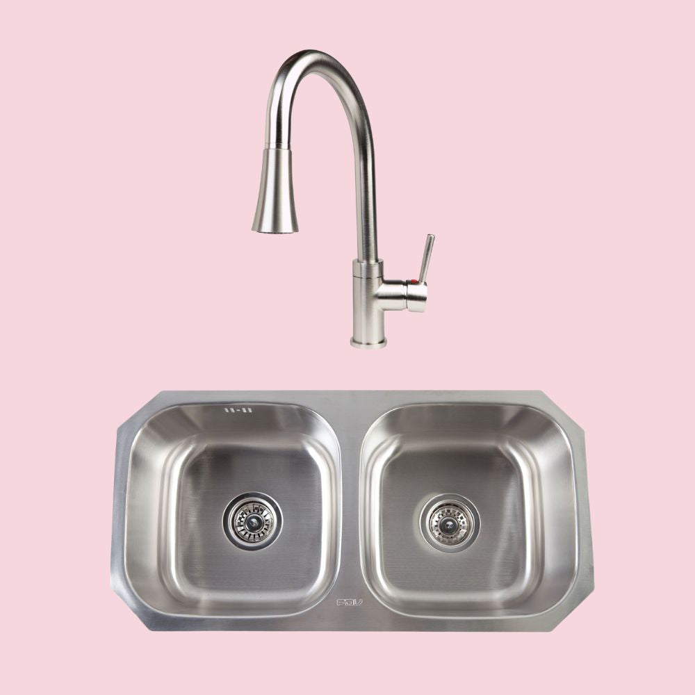 Kit Grifería Smart Pro Extensible + Lavaplatos Pio Square 2C Bajo Cubierta FDV