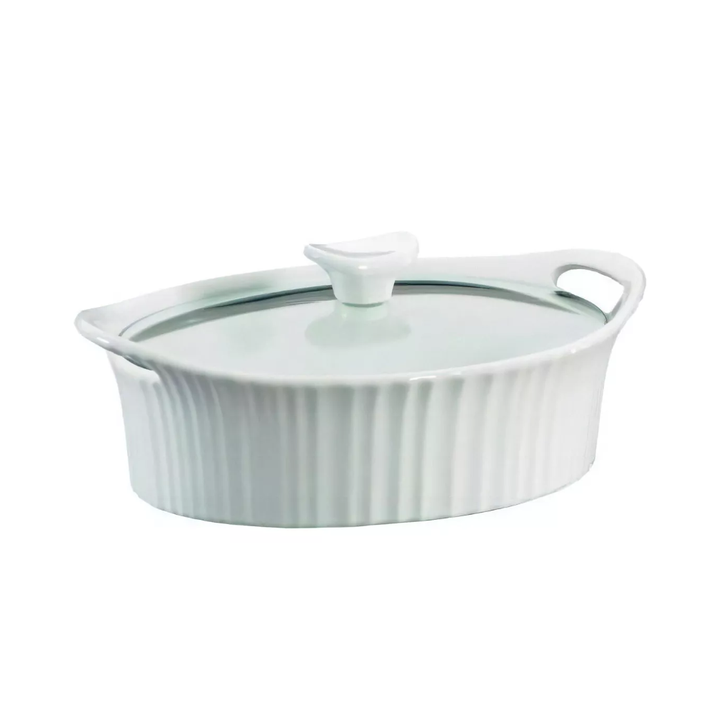 Fuente Ovalada Con Tapa 1.4 Lts Corning Ware3#Blanco