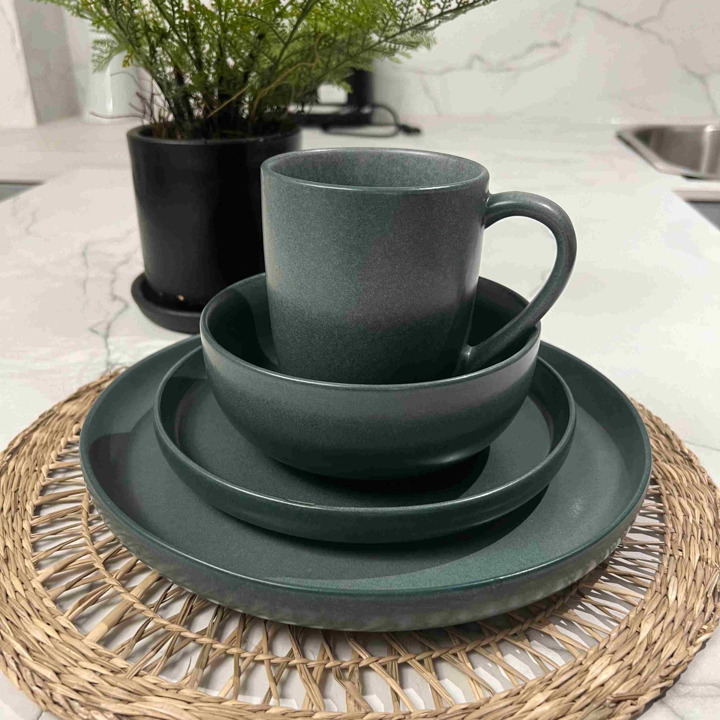 Juego de Loza Helsinki 16 Pzs Vajilla Cerámica Decoexpress1#Verde