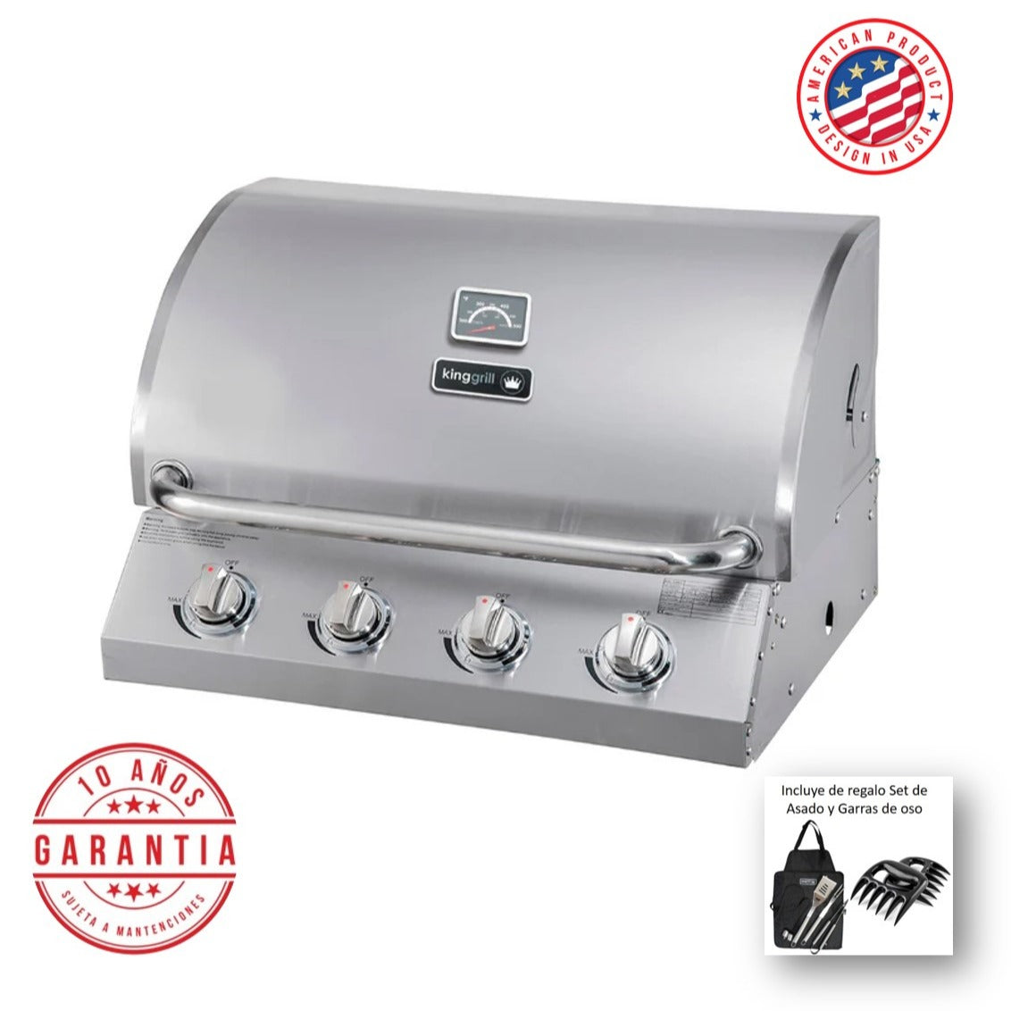 Parrilla Gas Empotrada 4 Quemadores KG-P71122-N Kinggrill1#Plata