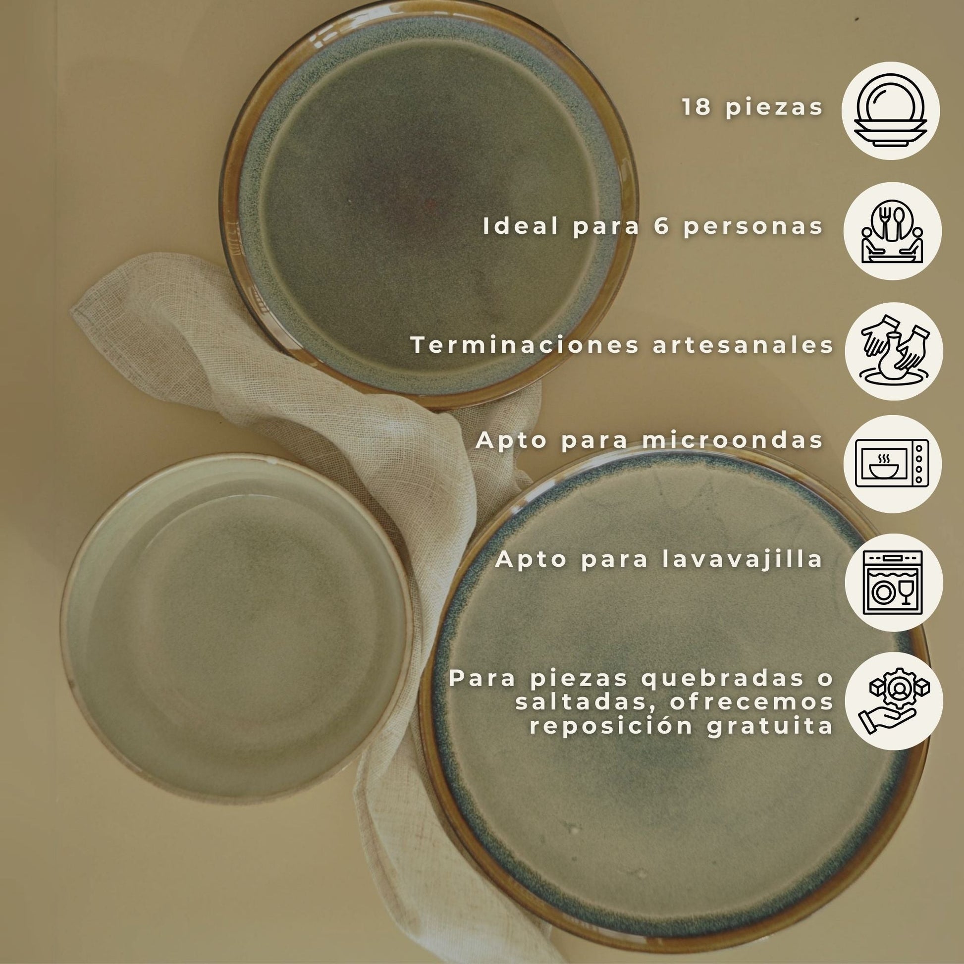 Juego de Loza 18 piezas Vajilla Cerámica Lisboa Decoexpress6#Café