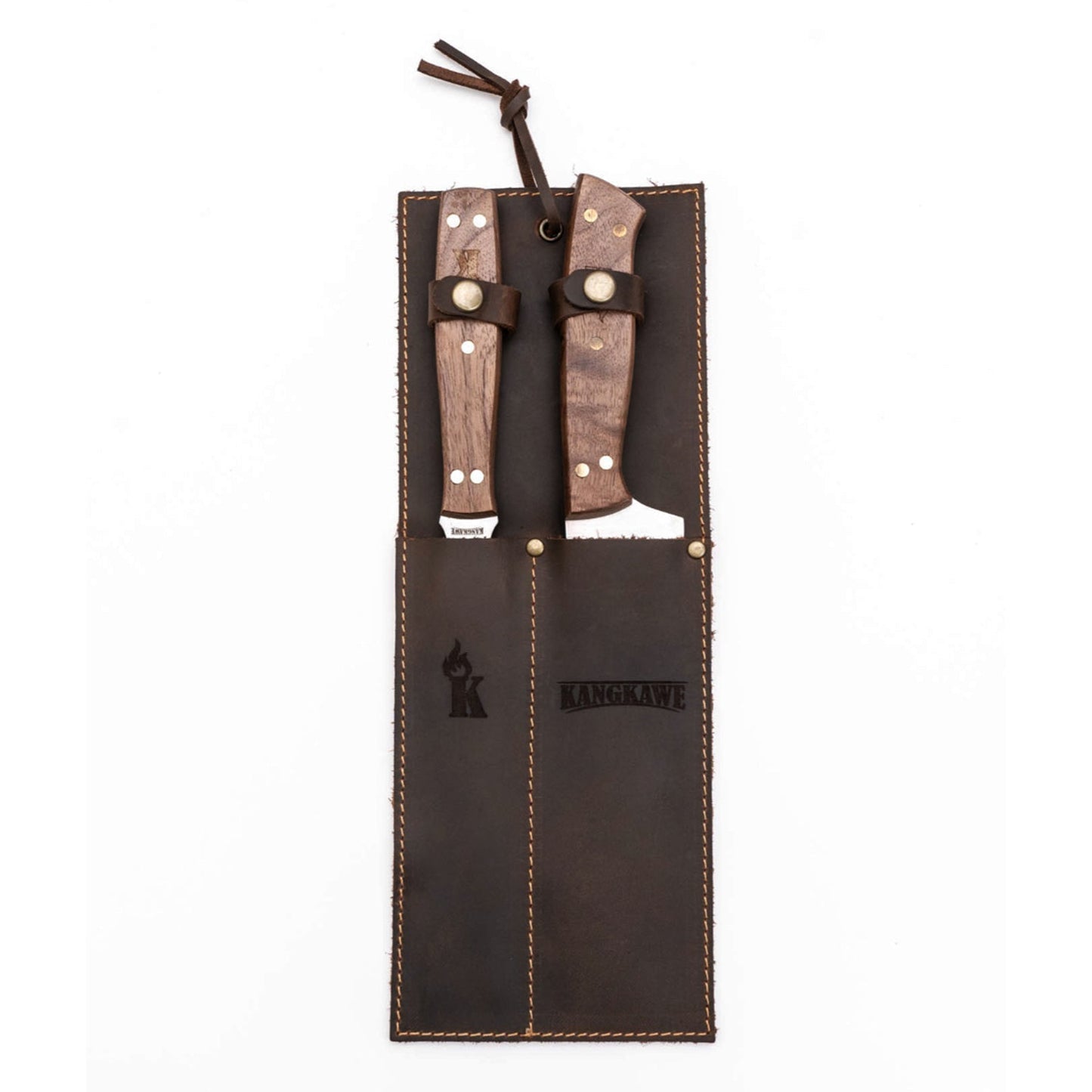 Set Tenedor + Cuchillo Parrillero F/Cuero Brown Kangkawe4#Acero