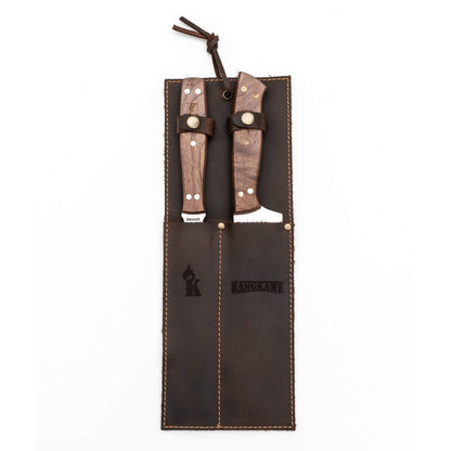 Set Tenedor + Cuchillo Parrillero F/Cuero Brown Kangkawe4#Acero