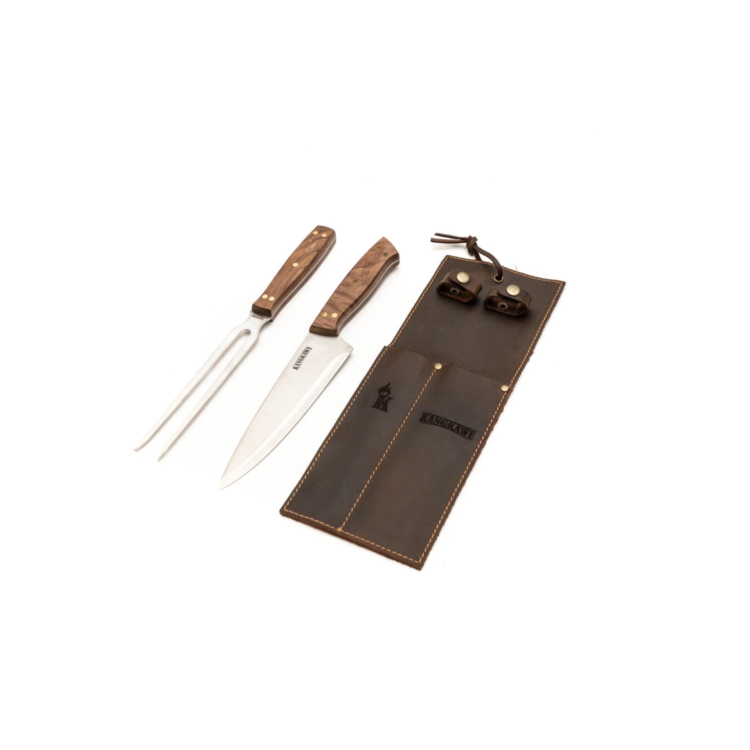 Set Tenedor + Cuchillo Parrillero F/Cuero Brown Kangkawe5#Acero