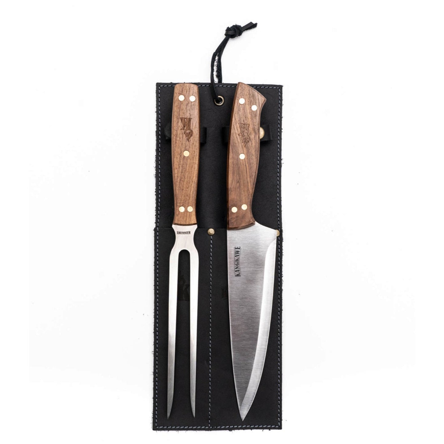 Set Tenedor + Cuchillo Parrillero F/Cuero Black Kangkawe4#Acero