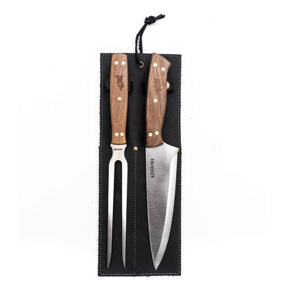 Set Tenedor + Cuchillo Parrillero F/Cuero Black Kangkawe4#Acero