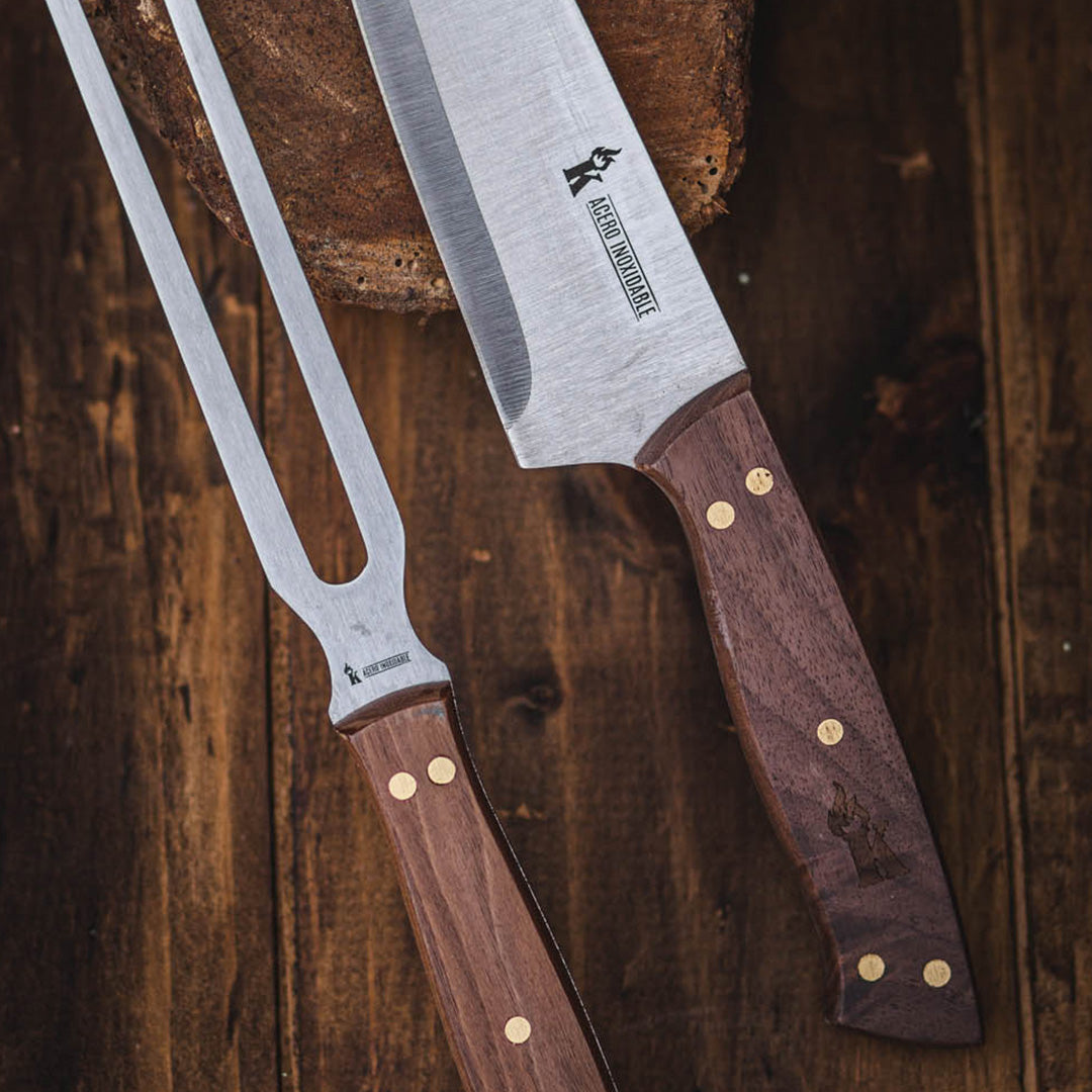 Set Tenedor + Cuchillo Parrillero Kangkawe13#Acero