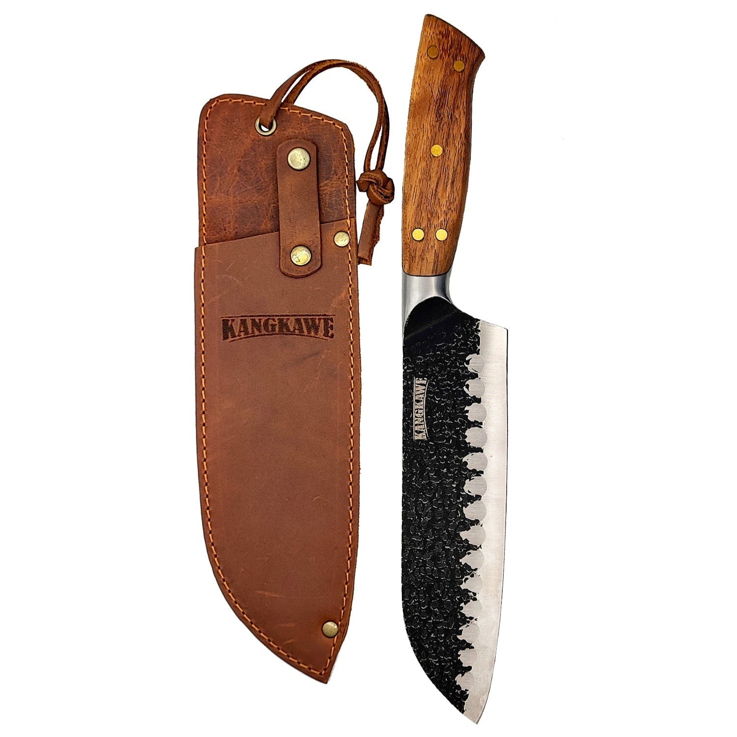 Cuchillo 7 Santoku Pulmahue + Funda Cuero Kangkawe1#acero