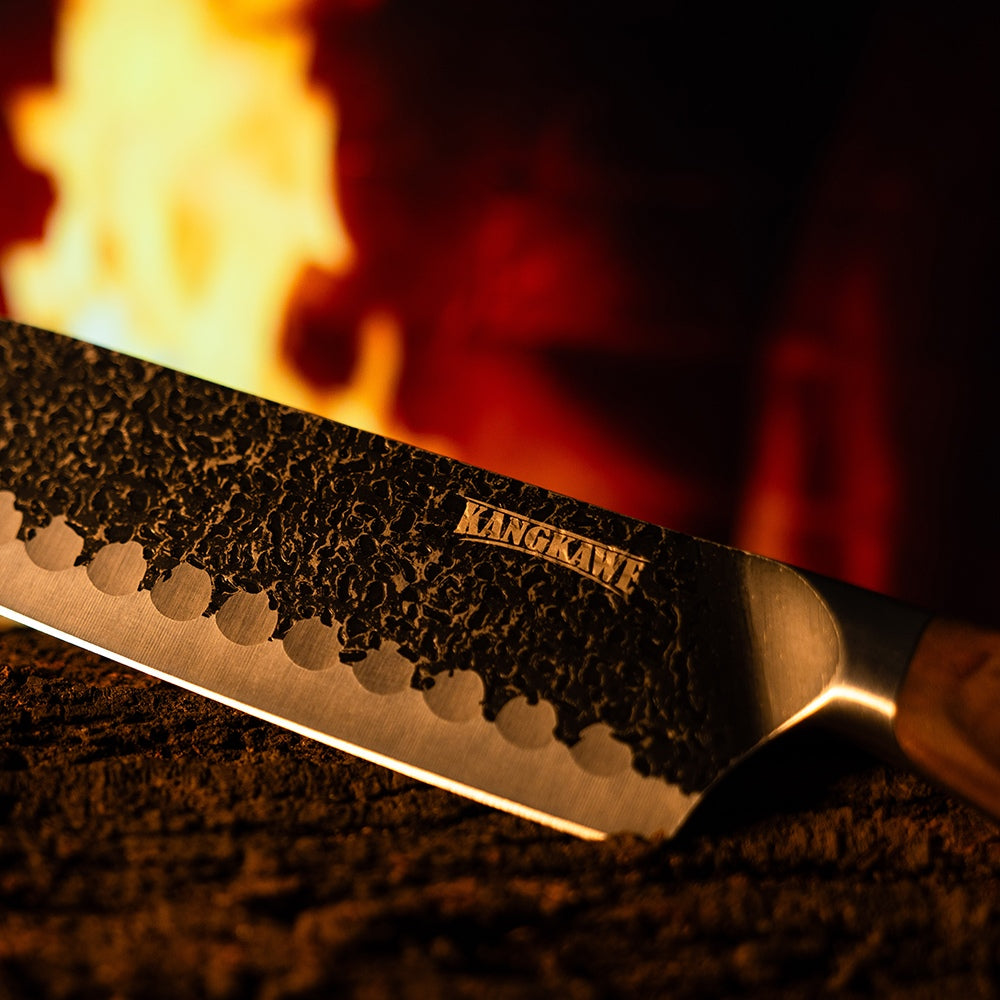 Cuchillo 7 Santoku Pulmahue + Funda Cuero Kangkawe3#acero