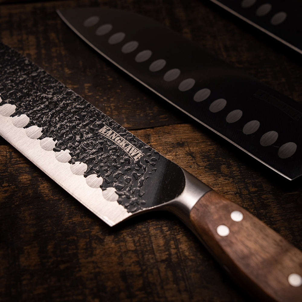 Cuchillo 7 Santoku Pulmahue + Funda Cuero Kangkawe4#acero