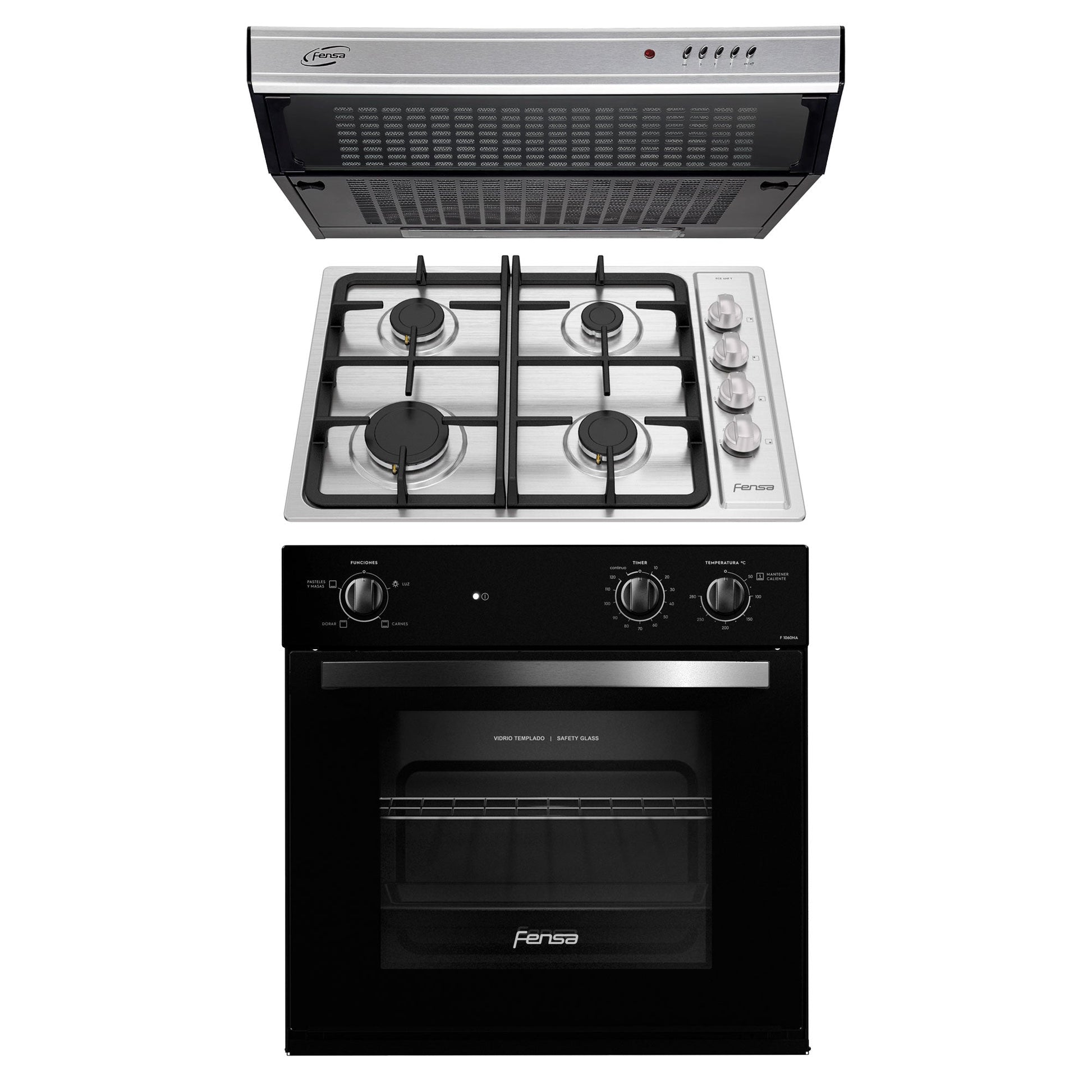 Kit Empotrado Horno F 1060NA + Encimera 4HF + Campana U6160 Fensa1#Negro