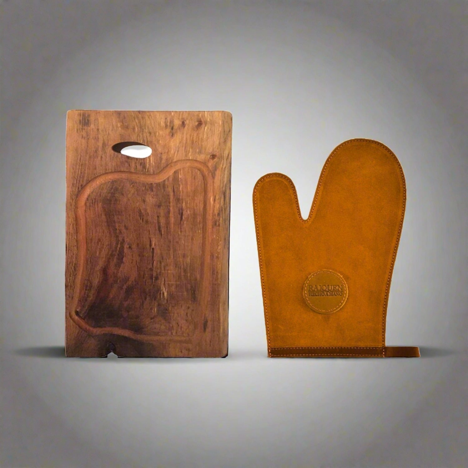 Kit Tabla Madera Rústica 60 cm + Guante Cuero Raiquen4#Sin color