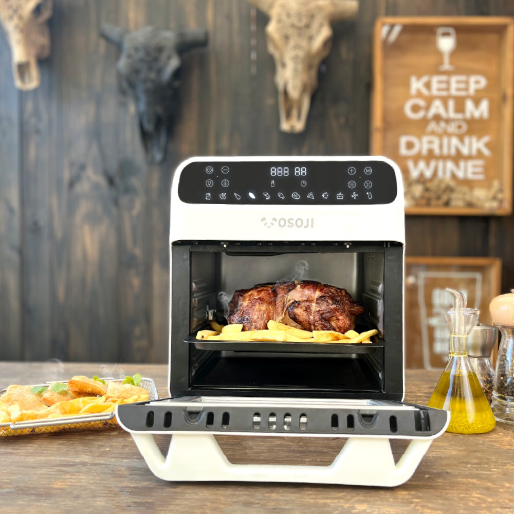 Freidora De Aire Y Horno De Pizza 12 Lts + Piedra Y Cortador Pizza  Osoji1#Blanco