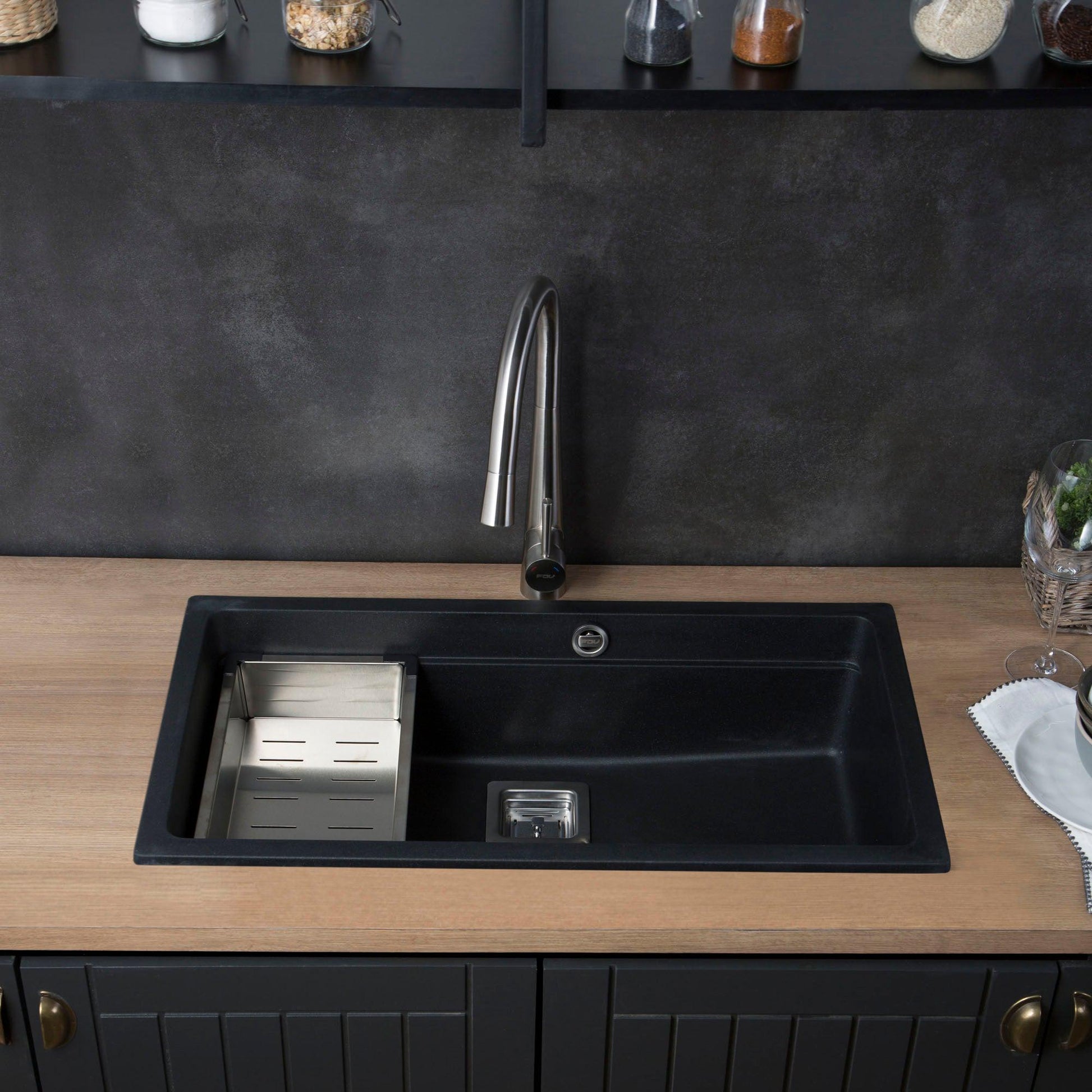 Lavaplatos Sobre Cubierta Deluxe Granito Negro FDV-Kitchen Center