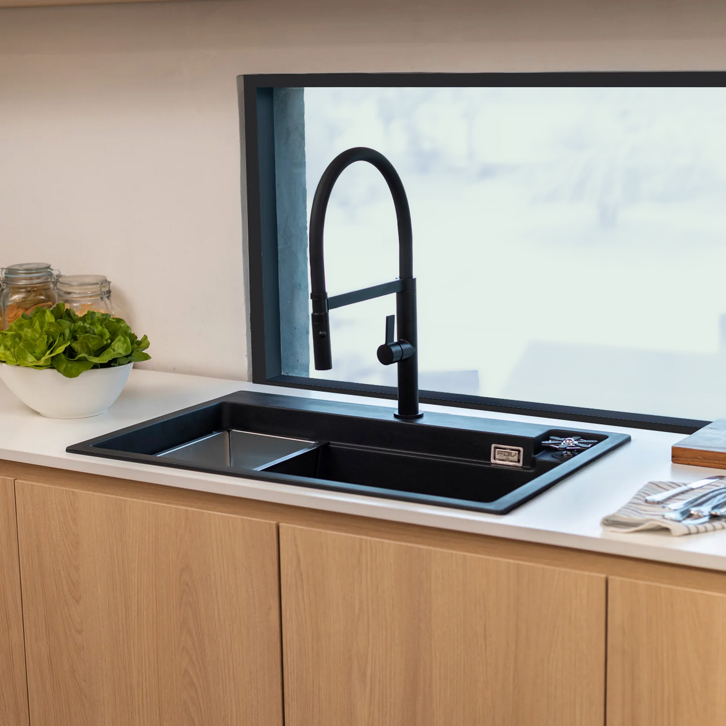 Lavaplatos Smart Wash Granito Negro + Grifería