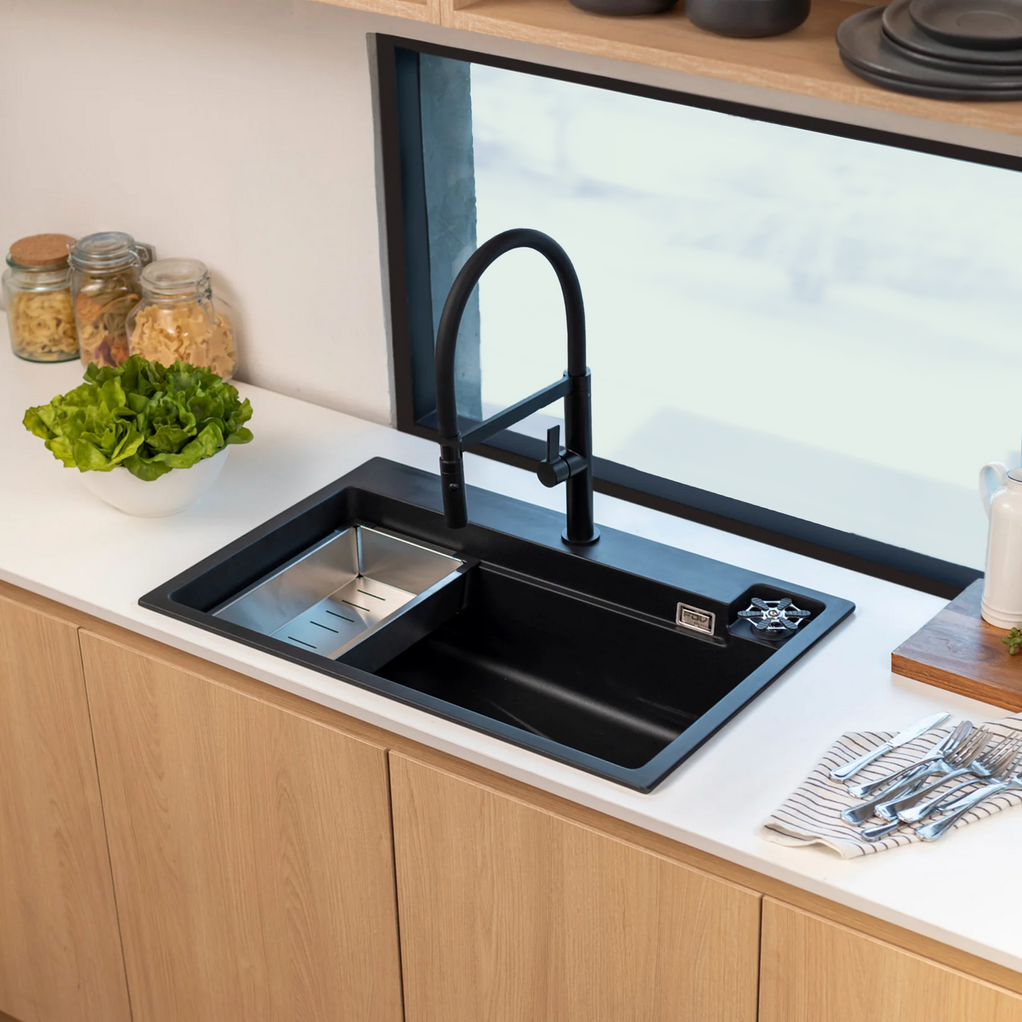 Lavaplatos Smart Wash Granito Negro + Grifería