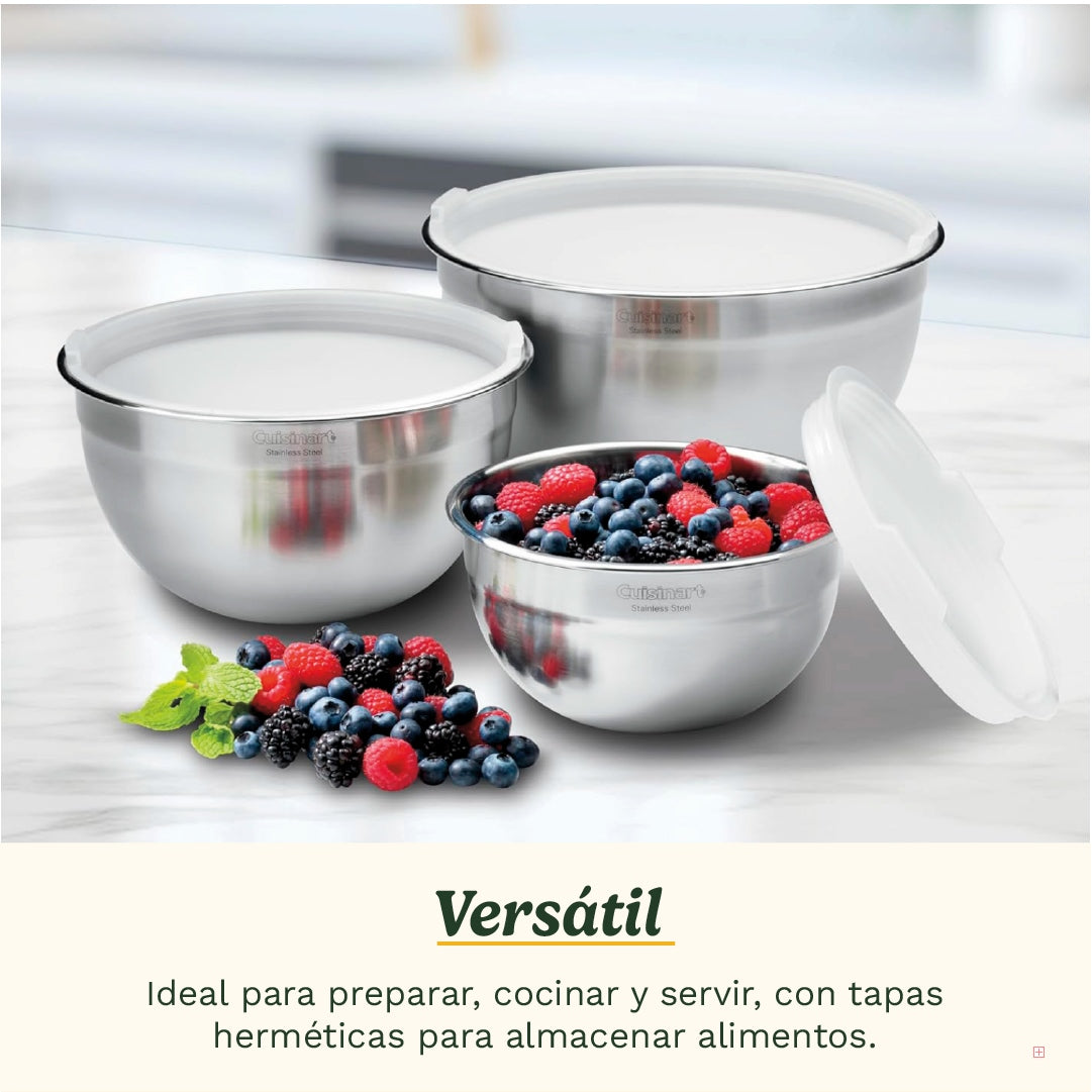 Set 3 Tazones Acero Inoxidable Con Tapa CTG-00-SMB Cuisinart4#Plateado