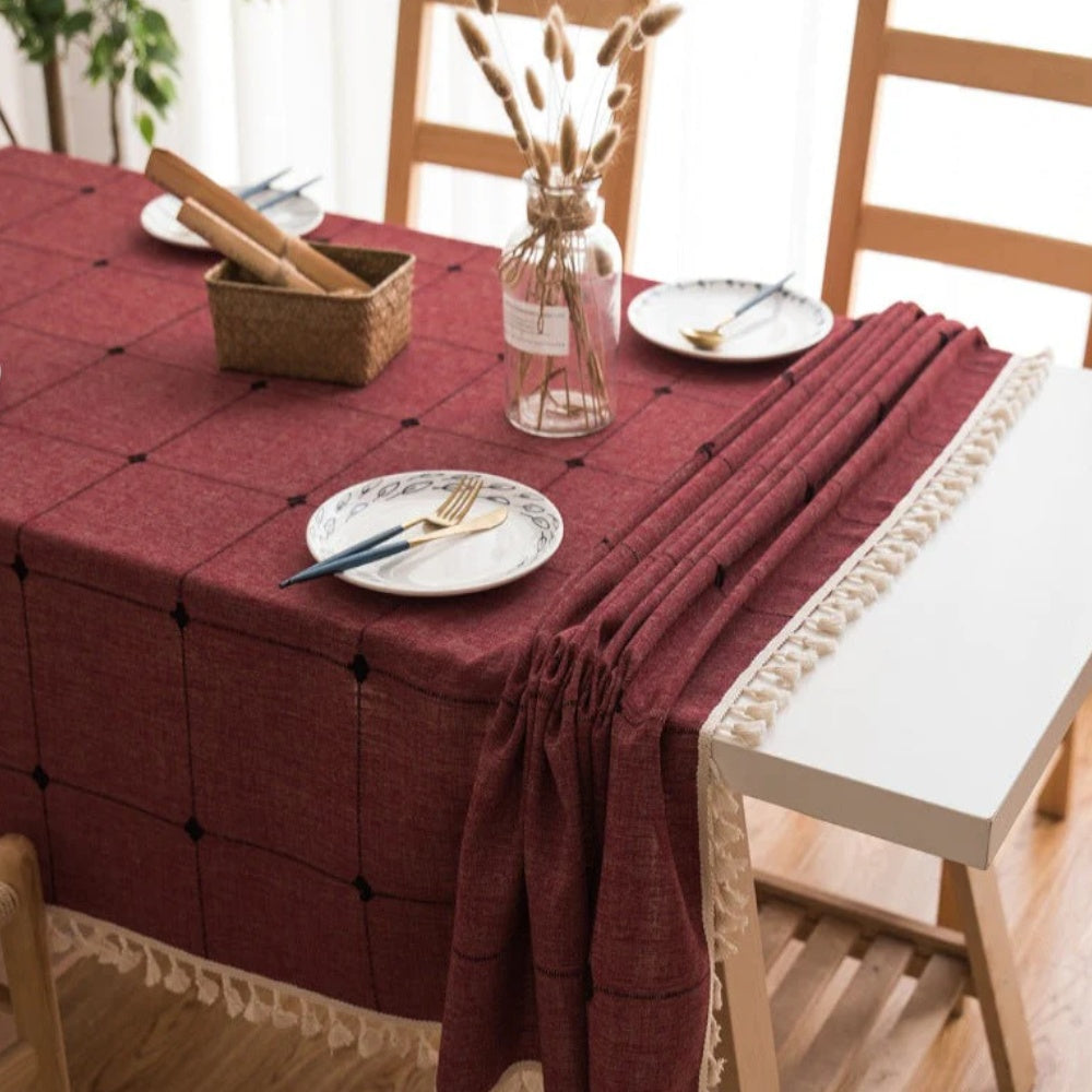 Mantel Rectangular Bordado Pascuala 140x220 Cms Bohemik6#Burdeo