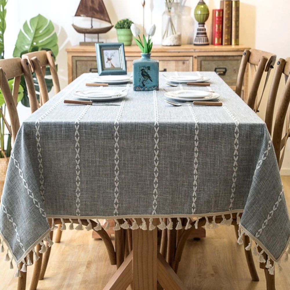 Mantel Rectangular Bordado Pilar 140 cm x 220 cm lino Bohemik2#Gris