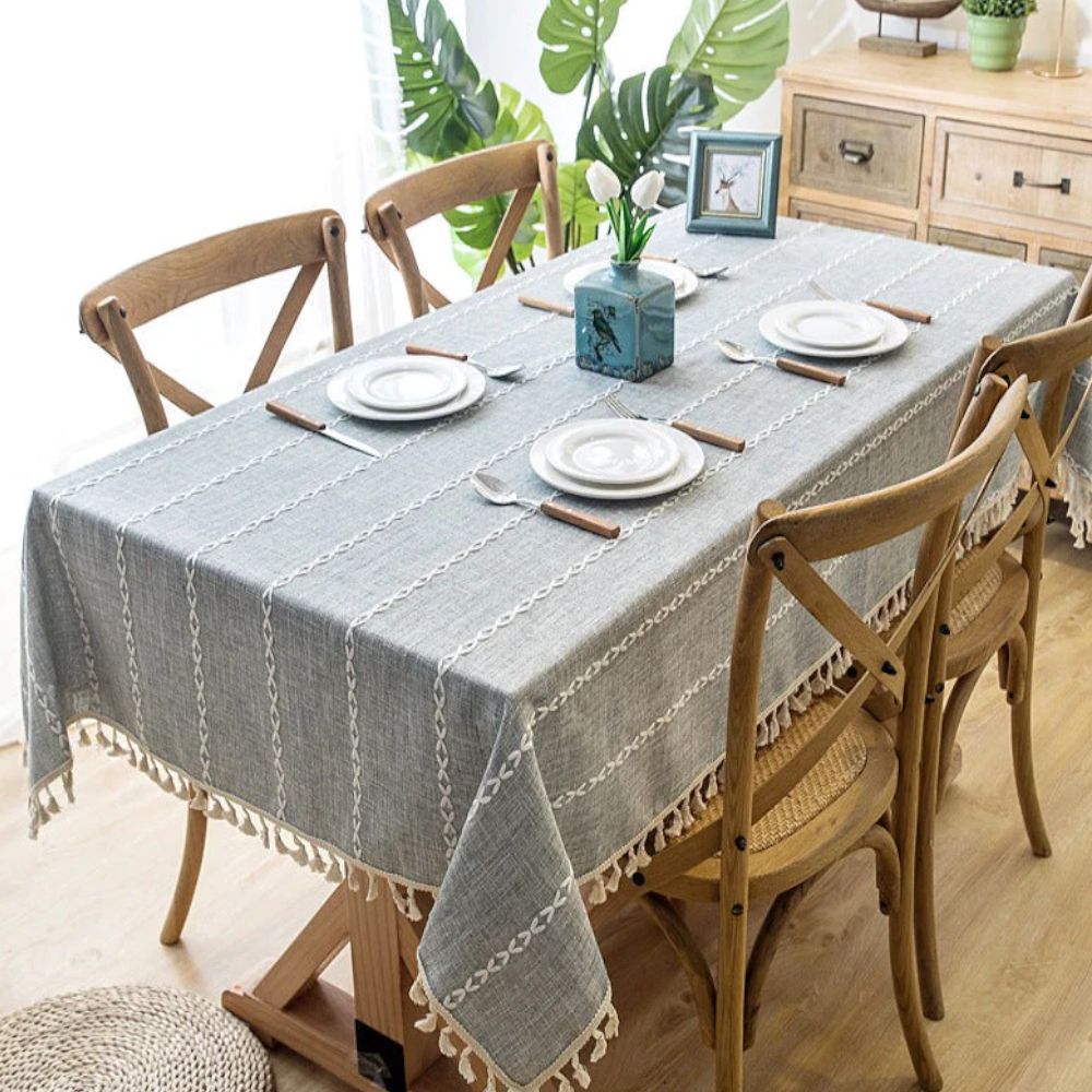 Mantel Rectangular Bordado Pilar 140 cm x 220 cm lino Bohemik1#Gris