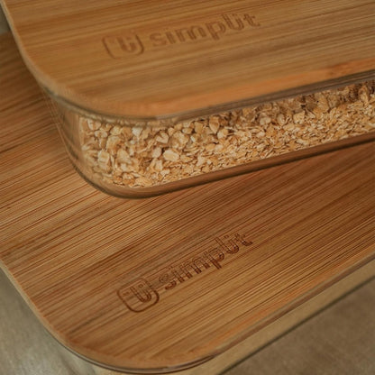 Set 4 Tupper de Vidrio Herméticos Tapa Bamboo Simplit3#Sin Color