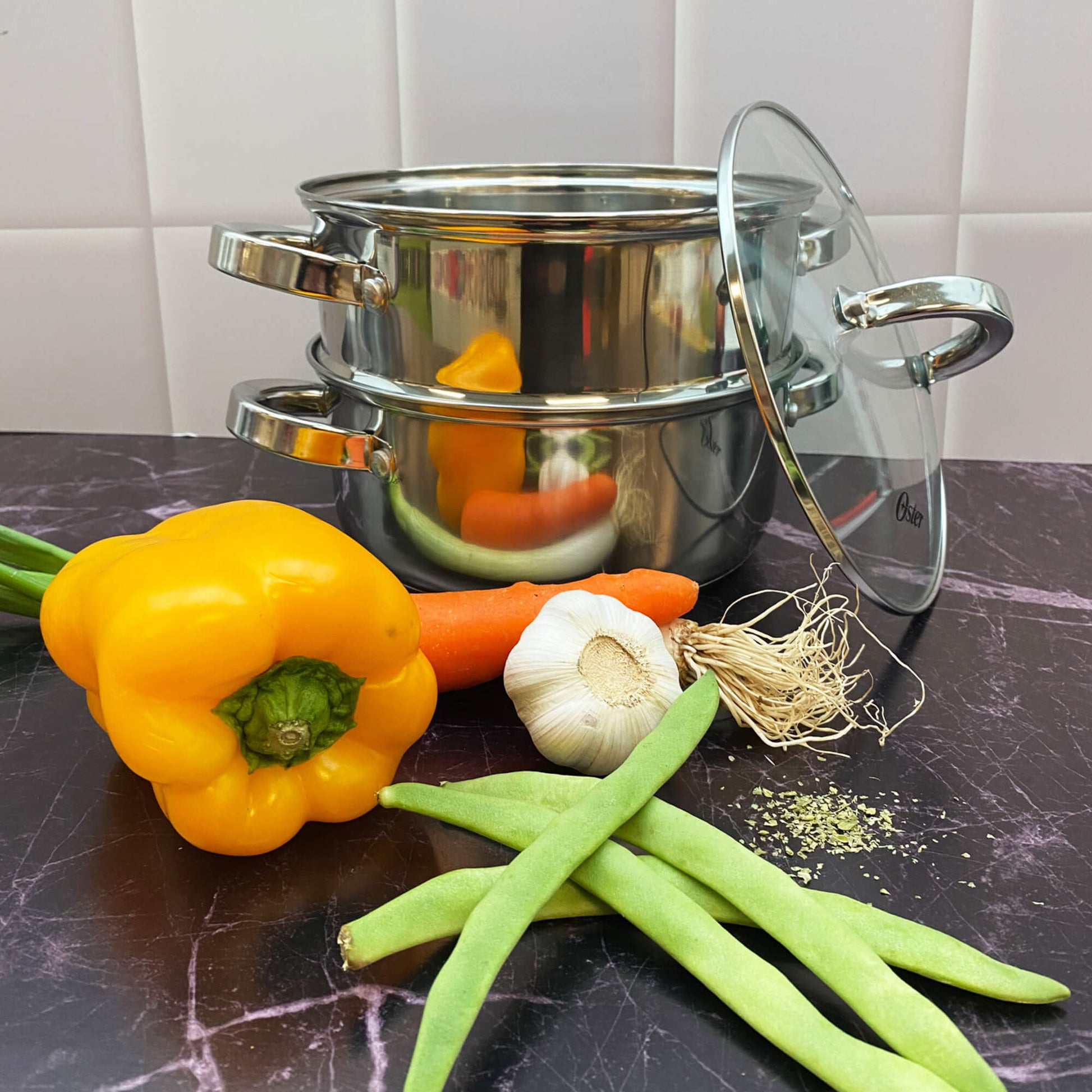 Set De Vaporeras Acero Inoxidable Sangerfield 2,8 Lts Oster1#Plateado