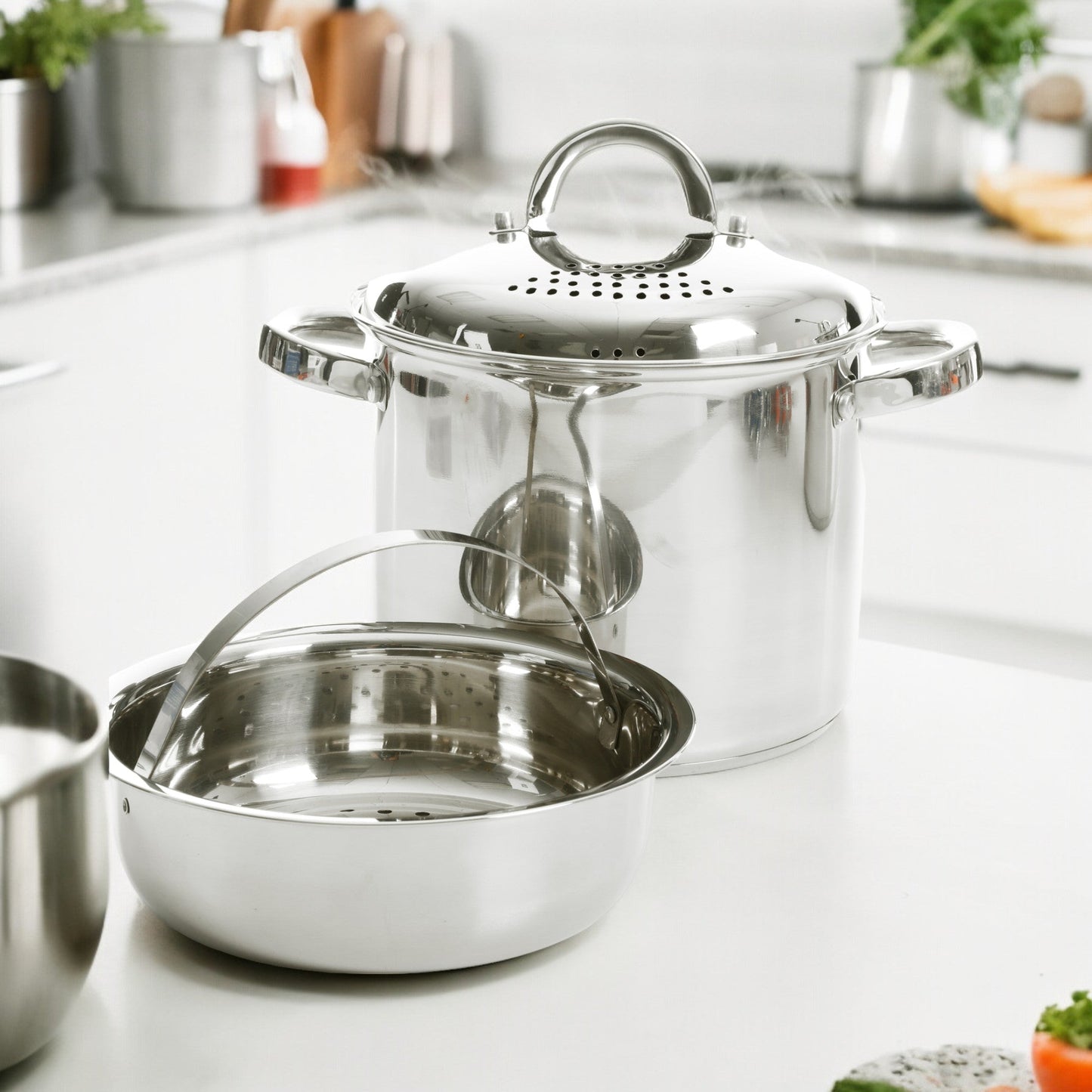 Olla Para Pasta + Colador + Vaporera Acero Sangerfield 4,7 Lts Oster1#Plateado