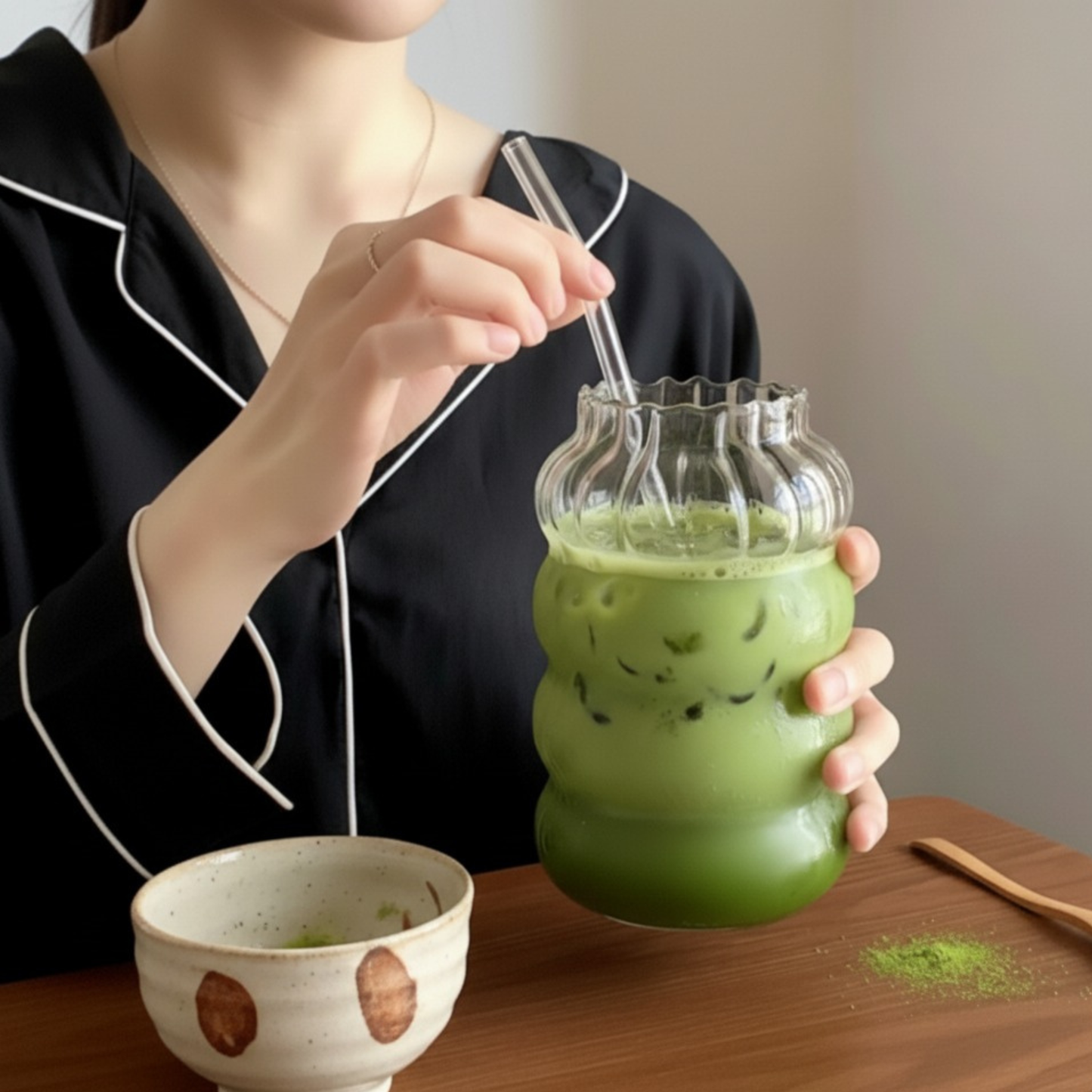 Vaso Vidrio Relieve + Bombilla 800ml Santú Home & Deco