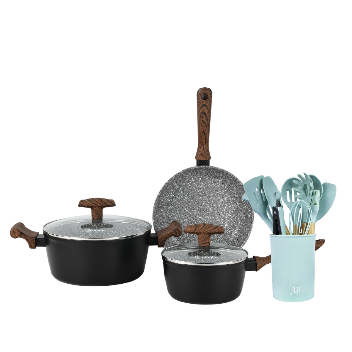 Batería de Cocina Oregon 5 Pzs + Set 12 Utensilios Simplit2#Celeste